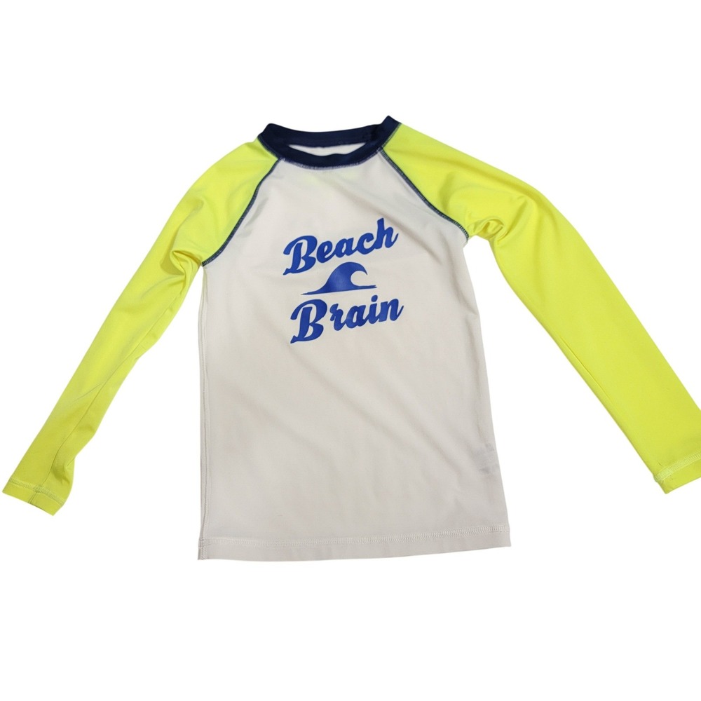 Crewcuts Kids Beach Brain Rash Guard UPF 50+ Neon‎ Yellow White Size 4-5